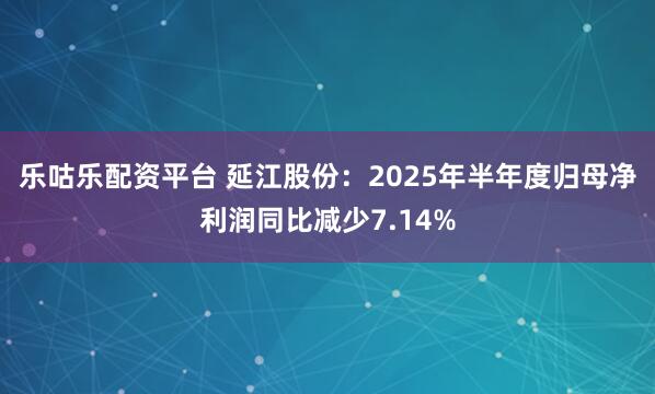 乐咕乐配资平台 延江股份：2025年半年度归母净利润同比减少7.14%